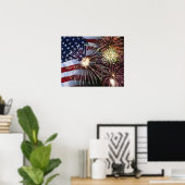 Vuurwerk en Amerikaanse vlag Poster (Thuiskantoor)