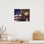 Vuurwerk en Amerikaanse vlag Poster (Keuken)