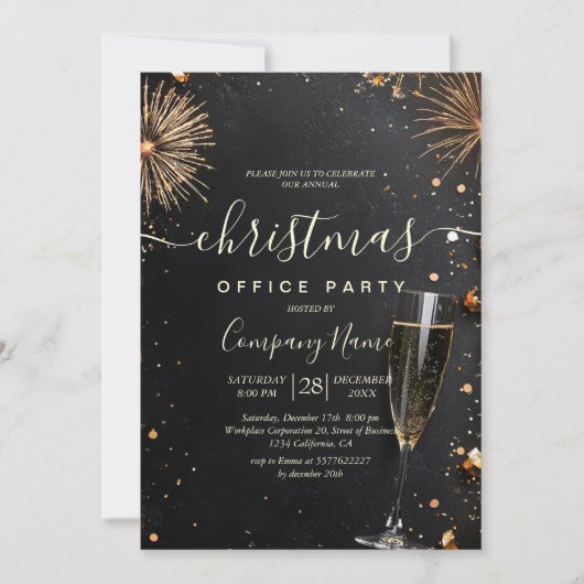 Vuurwerk en champagne vakantie Kantoor Party Kaart (Voorkant)