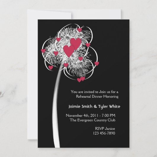 Vuurwerk en harten Reheasal Dinner Invitation Kaart (Voorkant)