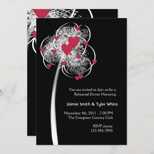 Vuurwerk en harten Reheasal Dinner Invitation Kaart (Voorkant / Achterkant)