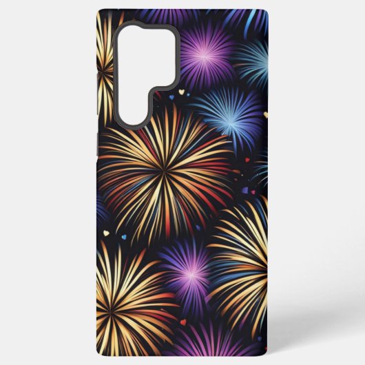 Vuurwerk en harten repetitief patroon samsung galaxy hoesje (Achterkant)