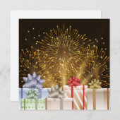 Vuurwerk en licht met cadeaudozen Nieuwe jaarkaart (Voorkant / Achterkant)
