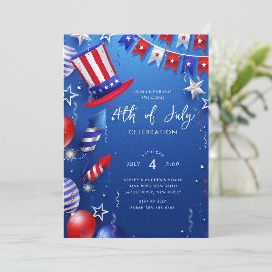 Vuurwerk en plezier 4 juli kaart (Staand voorkant)