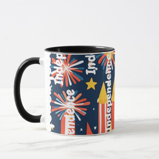 Vuurwerk en sterren en maan op zwart mok (Links)