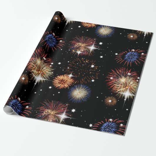 Vuurwerk en Sterren Inpakpapier (Uitgerold)