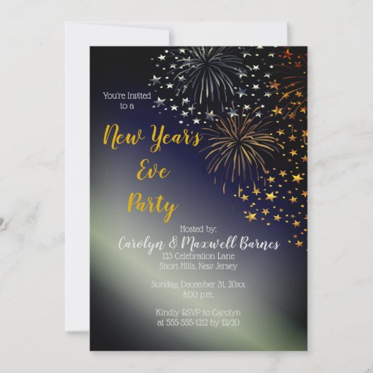 Vuurwerk en sterren Night Sky Nieuwjaarsfeest Kaart (Voorkant)