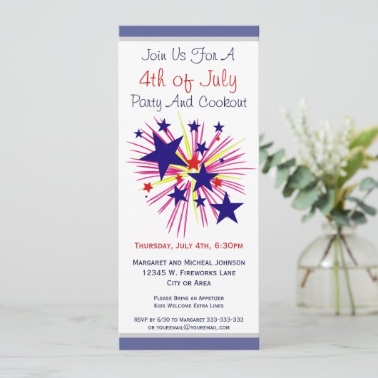 Vuurwerk en sterren op White, 4 juli Kaart (Staand voorkant)