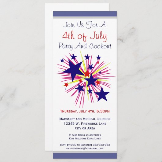 Vuurwerk en sterren op White, 4 juli Kaart (Voorkant / Achterkant)