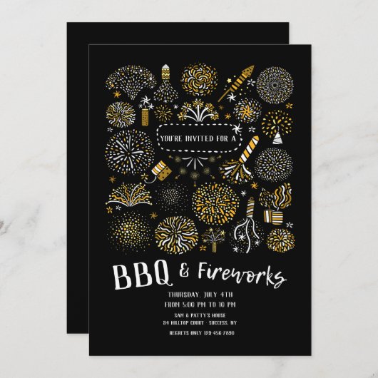 Vuurwerk en uitnodiging van BBQ (Voorkant / Achterkant)
