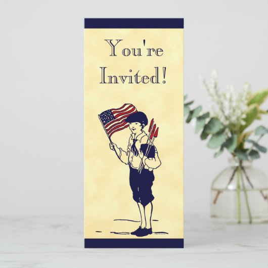 Vuurwerk en vlag 4de van de Douane van Juli Uitnod Kaart (Staand voorkant)