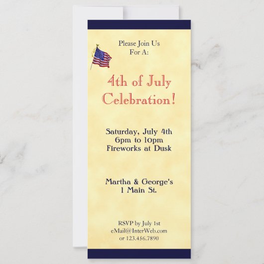 Vuurwerk en vlag 4de van de Douane van Juli Uitnod Kaart (Achterkant)