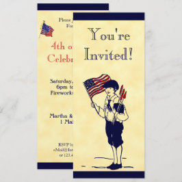 Vuurwerk en vlag 4de van de Douane van Juli Uitnod Kaart