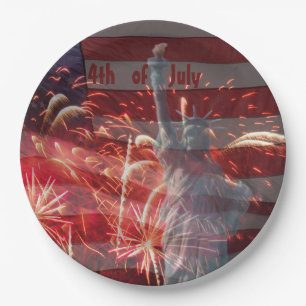 Vuurwerk en Vrijheidsbeeld van 4 juli Papieren Bordje