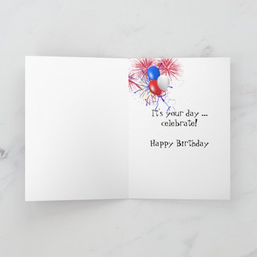 vuurwerk en wijnglas - verjaardag kaart (Binnen)