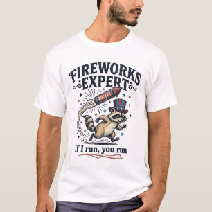 Vuurwerk Expert Wasbeer Vintage Vier Juli T-Shirt
