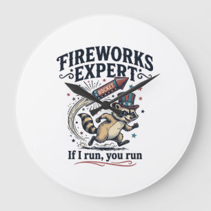 Vuurwerk Expert Wasbeer Vintage Vier Juli T-Shirt Grote Klok