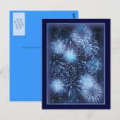 Vuurwerk explodeert blauwe lucht briefkaart (Voorkant / Achterkant)