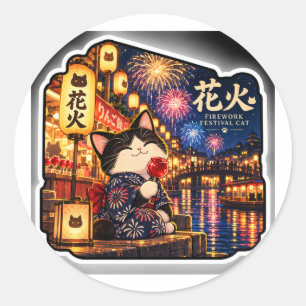 Vuurwerk Festival Kat Sticker Japanse Zomer Ni