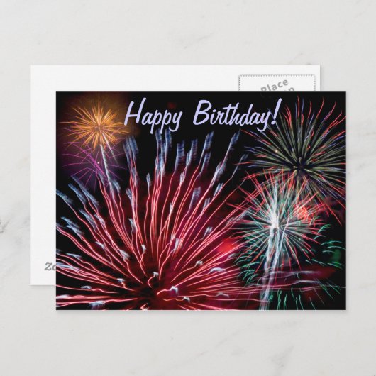 Vuurwerk, fijne verjaardag! briefkaart (Voorkant / Achterkant)