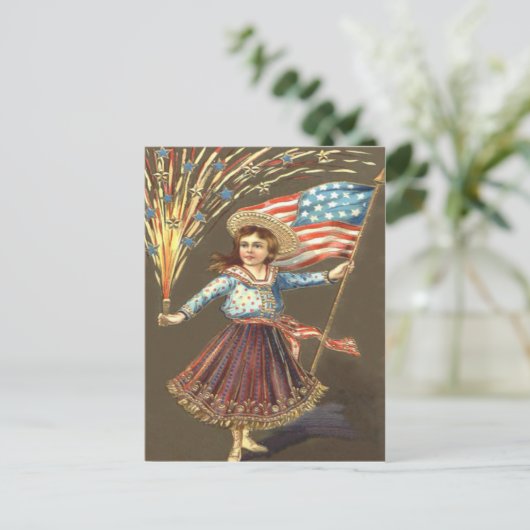 Vuurwerk Firecracker Girl US Flag Star Briefkaart (Staand voorkant)