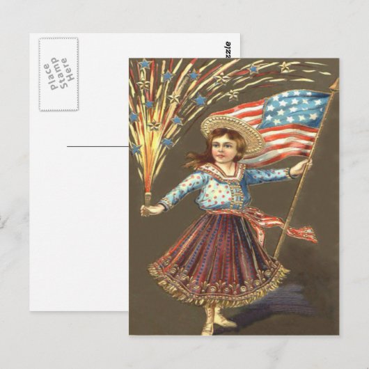 Vuurwerk Firecracker Girl US Flag Star Briefkaart (Voorkant / Achterkant)
