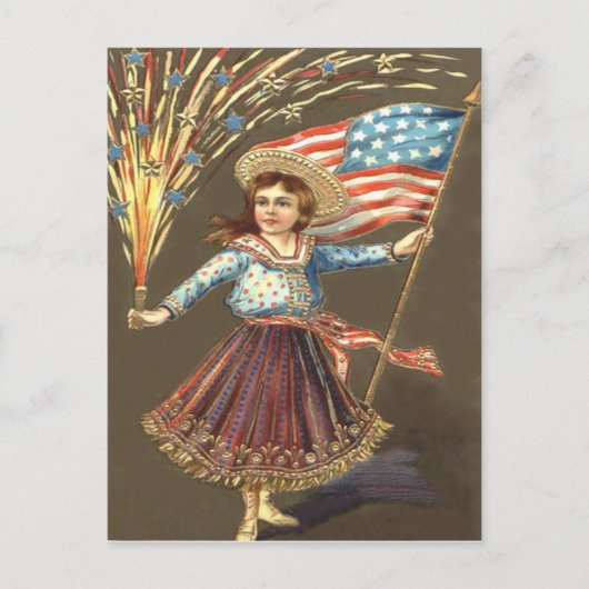 Vuurwerk Firecracker Girl US Flag Star Briefkaart (Voorkant)