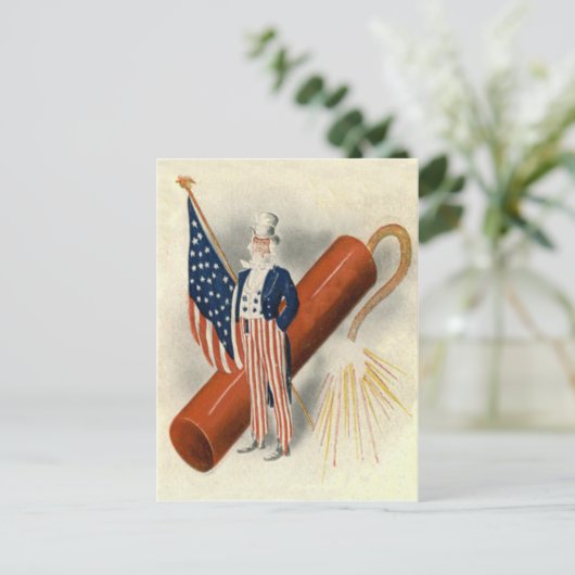 Vuurwerk Firecracker Uncle Sam US Vlag Briefkaart (Staand voorkant)