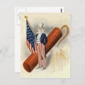 Vuurwerk Firecracker Uncle Sam US Vlag Briefkaart (Voorkant / Achterkant)
