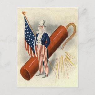 Vuurwerk Firecracker Uncle Sam US Vlag Briefkaart