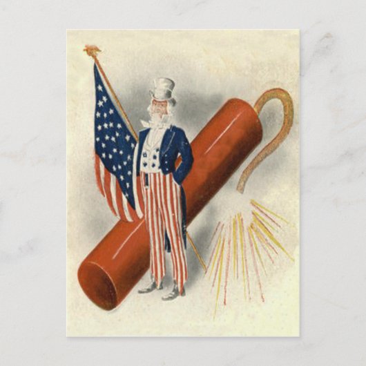 Vuurwerk Firecracker Uncle Sam US Vlag Briefkaart (Voorkant)
