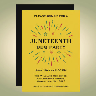 Vuurwerk Geel Rood Groen Zwart Juneteenth BBQ Kaart