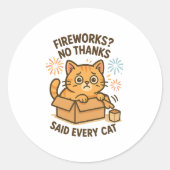 Vuurwerk? Geen Bedankt - Grappige Scaredy Cat Stic Ronde Sticker (Voorkant)