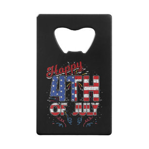 Vuurwerk Gelukkig 4 juli Amerikaanse vlag Amerikaa Creditkaart Flessenopener