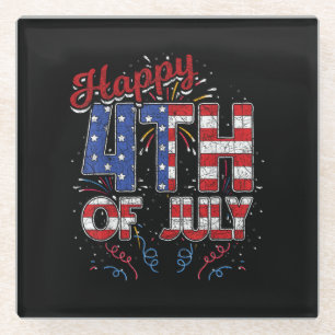 Vuurwerk Gelukkig 4 juli Amerikaanse vlag Amerikaa Glazen Onderzetter