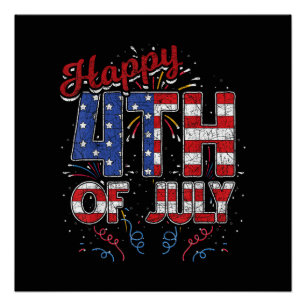Vuurwerk Gelukkig 4 juli Amerikaanse vlag Amerikaa Perfect Poster