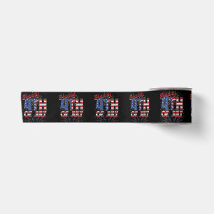 Vuurwerk Gelukkig 4 juli Amerikaanse vlag Amerikaa Satijnen Lint