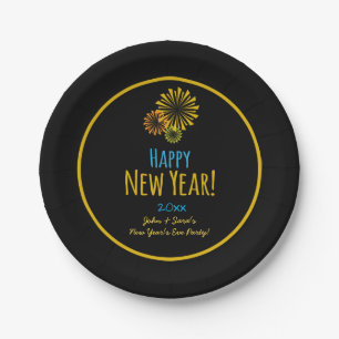 Vuurwerk Gelukkig Nieuwjaar Feest Papieren Bordje