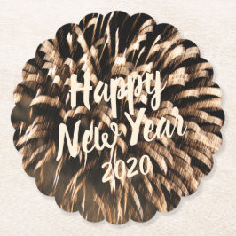 Vuurwerk Gelukkig Nieuwjaar Gold Celebration Foto Kartonnen Onderzetters