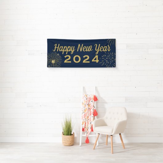 Vuurwerk Gold Blue 2025 Happy New Year Party Spandoek (Insitu)