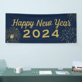 Vuurwerk Gold Blue 2025 Happy New Year Party Spandoek (Beurs)