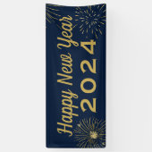 Vuurwerk Gold Blue 2025 Happy New Year Party Spandoek (Verticaal)