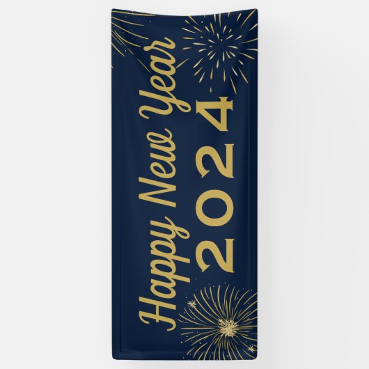 Vuurwerk Gold Blue 2025 Happy New Year Party Spandoek (Verticaal)