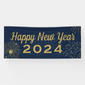 Vuurwerk Gold Blue 2025 Happy New Year Party Spandoek (Horizontaal)