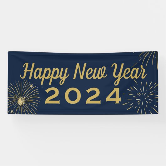 Vuurwerk Gold Blue 2025 Happy New Year Party Spandoek (Horizontaal)