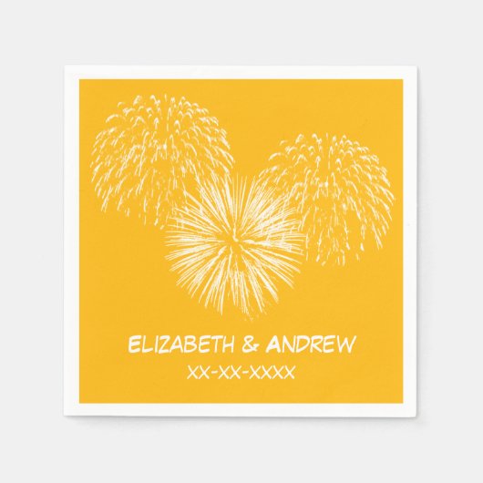 Vuurwerk, Goldenrod Achtergrond, Naam Monogram Servetten (Voorkant)