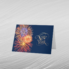 Vuurwerk Goud Blauw Grafisch Nieuwjaar Feestdagen Kaart