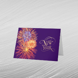 Vuurwerk Goud Paarse Grafische Nieuwjaar  Feestdagen Kaart
