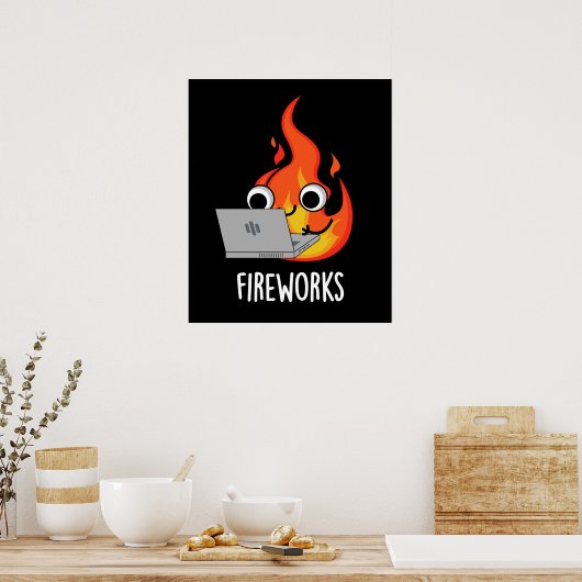 Vuurwerk Grappige Vuurvlam Pun Donker BG Poster (Keuken)