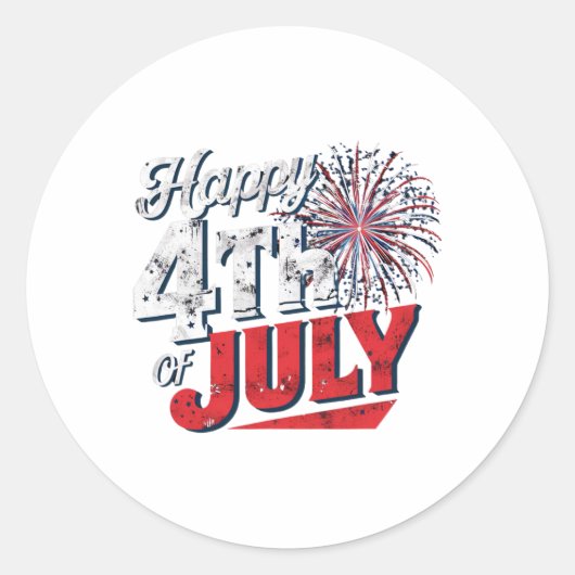 Vuurwerk Happy 4 juli Amerikaanse Onafhankelijkhei Ronde Sticker (Voorkant)